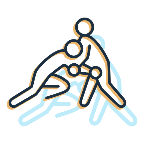 Icon of two men engaged in jujitsu or grappling.
