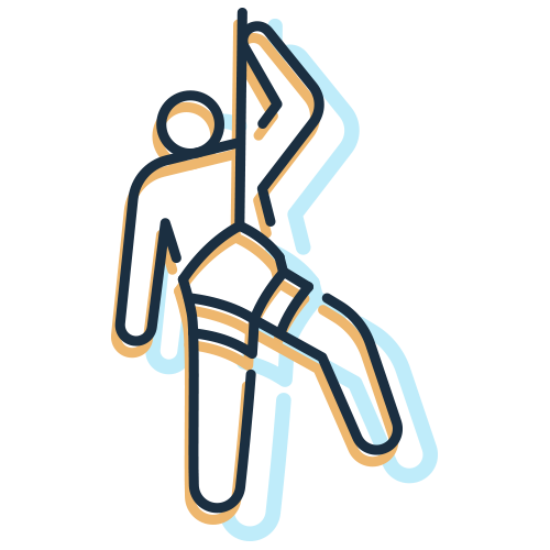 Icon of man rappelling.
